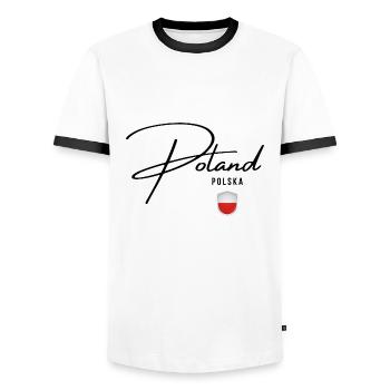 Flag of Poland, Polish pride - Men's Ringer Shirt - white/black - Front - AI Model Female 172 light (172cm) & AI Model Male 178 dark (178cm)
