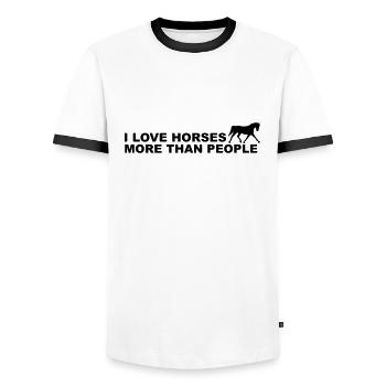 I Love Horses More Than People - T-shirt contrasté Homme - blanc/noir - Devant - AI Model Female 172 light (172cm) & AI Model Male 178 dark (178cm)
