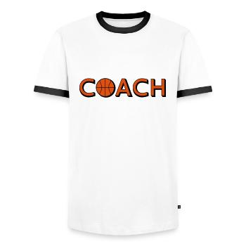 Basketball Coach Logo Design - Männer Kontrast-T-Shirt - Weiß/Schwarz - Vorne - AI Model Female 172 light (172cm) & AI Model Male 178 dark (178cm)