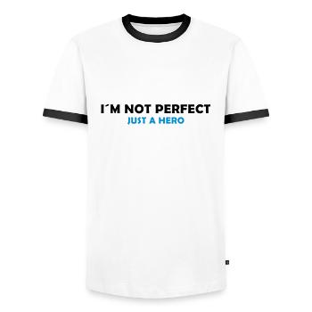 I´m not perfect - just a hero - Männer Kontrast-T-Shirt - Weiß/Schwarz - Vorne - AI Model Female 172 light (172cm) & AI Model Male 178 dark (178cm)