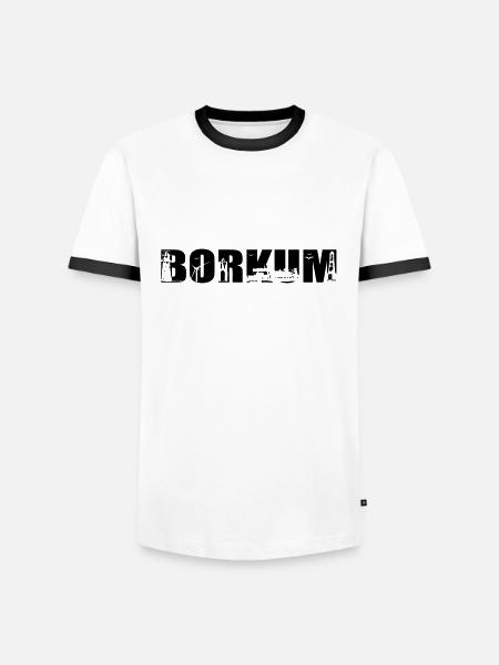 Borkum Skyline - Männer Kontrast-T-Shirt - Weiß/Schwarz