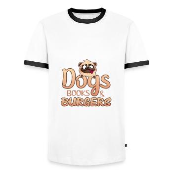 Leser Geschenk Hunde Bücher Burger Spaß Burger Liebhaber - Männer Kontrast-T-Shirt - Weiß/Schwarz - Vorne - AI Model Female 172 light (172cm) & AI Model Male 178 dark (178cm)