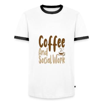 Coffee Drinking Social Worker Gift Coffee and - Men's Ringer Shirt - white/black - Front - AI Model Female 172 light (172cm) & AI Model Male 178 dark (178cm)