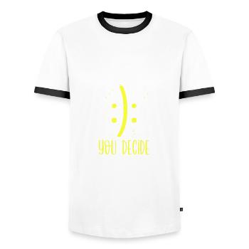 Sarcastic Smile or Frown You Decide Sarcasm Gifts - Men's Ringer Shirt - white/black - Front - AI Model Female 172 light (172cm) & AI Model Male 178 dark (178cm)