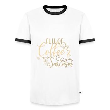Coffee Drinker Gifts Full of Coffee and Sarcasm - Men's Ringer Shirt - white/black - Front - AI Model Female 172 light (172cm) & AI Model Male 178 dark (178cm)