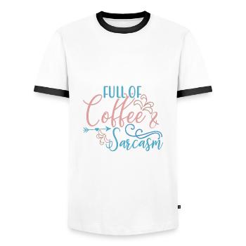 Coffee Drinker Gift Full of Coffee and Sarcasm - Men's Ringer Shirt - white/black - Front - AI Model Female 172 light (172cm) & AI Model Male 178 dark (178cm)