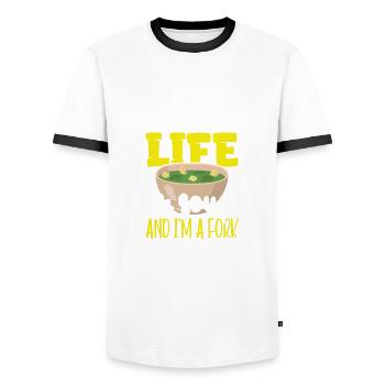 La vie sarcastique est une soupe et je suis un cadeau sarcastique de fourchette - T-shirt contrasté Homme - blanc/noir - Devant - AI Model Female 172 light (172cm) & AI Model Male 178 dark (178cm)