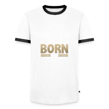 Crocheter Gift Baby I Was Born to Crochet Gift - Men's Ringer Shirt - white/black - Front - AI Model Female 172 light (172cm) & AI Model Male 178 dark (178cm)