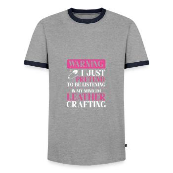 Leather Worker Gift Pretend to Listen Mind on - Men's Ringer Shirt - grey/navy  - Front - AI Model Female 172 light (172cm) & AI Model Male 178 light (178cm)