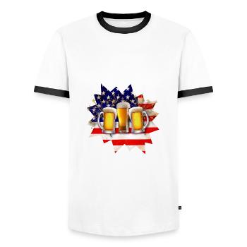 Lustige amerikanische Flagge patriotische Biertrinker Geschenk - Männer Kontrast-T-Shirt - Weiß/Schwarz - Vorne - AI Model Female 172 light (172cm) & AI Model Male 178 dark (178cm)