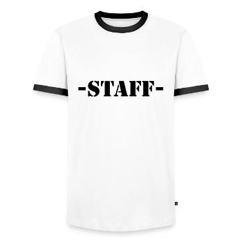 staff - Men's Ringer Shirt - white/black - Front - AI Model Female 172 light (172cm) & AI Model Male 178 dark (178cm)