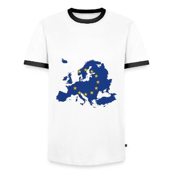 Europe - Men's Ringer Shirt - white/black - Front - AI Model Female 172 light (172cm) & AI Model Male 178 dark (178cm)