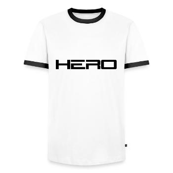 Hero Logo - Men's Ringer Shirt - white/black - Front - AI Model Female 172 light (172cm) & AI Model Male 178 dark (178cm)