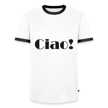 Au revoir ! Salut! Au revoir! Salutations; italien; fun - T-shirt contrasté Homme - blanc/noir - Devant - AI Model Female 172 light (172cm) & AI Model Male 178 dark (178cm)