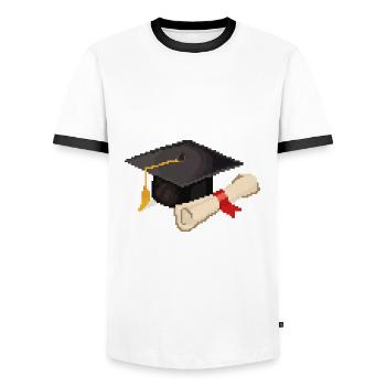 Retro Pixel Uni Abschluss - Männer Kontrast-T-Shirt - Weiß/Schwarz - Vorne - AI Model Female 172 light (172cm) & AI Model Male 178 dark (178cm)