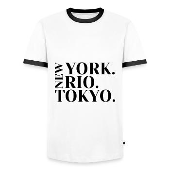 New York - Rio - Tokyo City Break - Men's Ringer Shirt - white/black - Front - AI Model Female 172 light (172cm) & AI Model Male 178 dark (178cm)