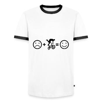 Hommes bmx vélo bmx femmes bmx jeune vélo - T-shirt contrasté Homme - blanc/noir - Devant - AI Model Female 172 light (172cm) & AI Model Male 178 dark (178cm)