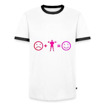 Fitness, Strength Training, Weightlifting, Cardio - Men's Ringer Shirt - white/black - Front - AI Model Female 172 light (172cm) & AI Model Male 178 dark (178cm)