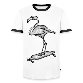 Flamingo Longboard - Männer Kontrast-T-Shirt - Weiß/Schwarz - Vorne - AI Model Female 172 light (172cm) & AI Model Male 178 dark (178cm)