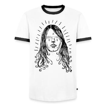 Psychedelic Rocker - T-shirt contrasté Homme - blanc/noir - Devant - AI Model Female 172 light (172cm) & AI Model Male 178 dark (178cm)
