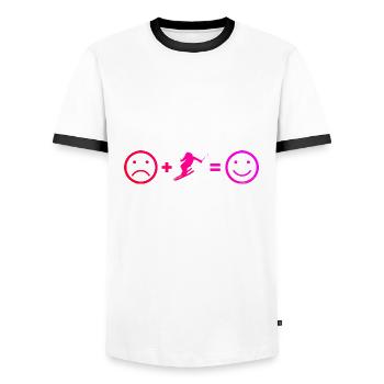 Ski Skiing Winter Sports Skiing Stunt Ski - Men's Ringer Shirt - white/black - Front - AI Model Female 172 light (172cm) & AI Model Male 178 dark (178cm)