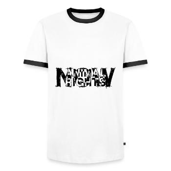 ANIMAL RIGHTS NOW_03 - Men's Ringer Shirt - white/black - Front - AI Model Female 172 light (172cm) & AI Model Male 178 dark (178cm)