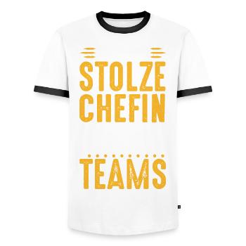 Stolze Chefin Chef Frau Abteilungsleiter Teamchef - Männer Kontrast-T-Shirt - Weiß/Schwarz - Vorne - AI Model Female 172 light (172cm) & AI Model Male 178 dark (178cm)