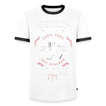Boxer Design white/red - Männer Kontrast-T-Shirt - Weiß/Schwarz - Vorne - AI Model Female 172 light (172cm) & AI Model Male 178 dark (178cm)
