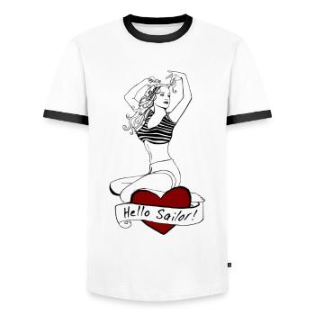Sailor Pin up - Men's Ringer Shirt - white/black - Front - AI Model Female 172 light (172cm) & AI Model Male 178 dark (178cm)