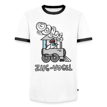 Zug Vogel in der Bahn ist kein Lok Vogel Kinder - Männer Kontrast-T-Shirt - Weiß/Schwarz - Vorne - AI Model Female 172 light (172cm) & AI Model Male 178 dark (178cm)