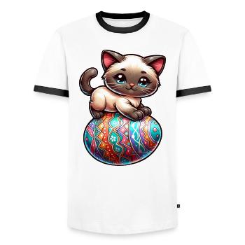 Siamese cat on easter egg - Men's Ringer Shirt - white/black - Front - AI Model Female 172 light (172cm) & AI Model Male 178 dark (178cm)