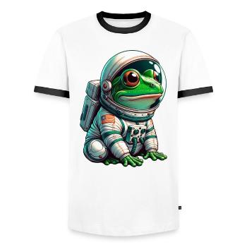 Frog astronaut in space - Men's Ringer Shirt - white/black - Front - AI Model Female 172 light (172cm) & AI Model Male 178 dark (178cm)
