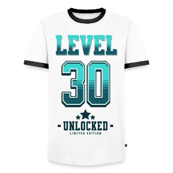 Level 30 Unlocked – Gamer's Birthday - Men's Ringer Shirt - white/black - Front - AI Model Female 172 light (172cm) & AI Model Male 178 dark (178cm)