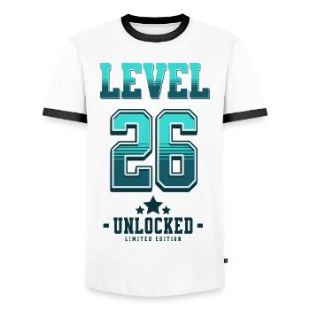 Level 26 Unlocked – Gamer's Birthday - Men's Ringer Shirt - white/black - Front - AI Model Female 172 light (172cm) & AI Model Male 178 dark (178cm)