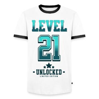 Level 21 freigeschaltet – Gamer Geburtstag - Männer Kontrast-T-Shirt - Weiß/Schwarz - Vorne - AI Model Female 172 light (172cm) & AI Model Male 178 dark (178cm)