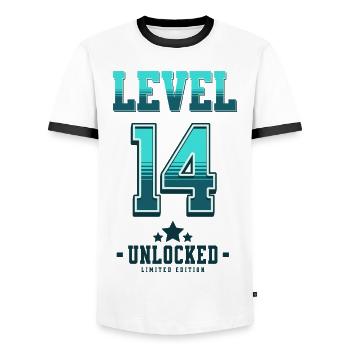 Level 14 freigeschaltet – Gamer Geburtstag - Männer Kontrast-T-Shirt - Weiß/Schwarz - Vorne - AI Model Female 172 light (172cm) & AI Model Male 178 dark (178cm)