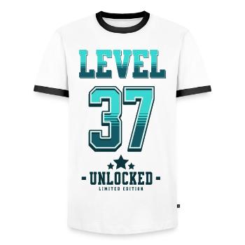 Level 37 Unlocked – Gamer's Birthday - Men's Ringer Shirt - white/black - Front - AI Model Female 172 light (172cm) & AI Model Male 178 dark (178cm)