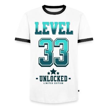 Level 33 freigeschaltet – Gamer Geburtstag - Männer Kontrast-T-Shirt - Weiß/Schwarz - Vorne - AI Model Female 172 light (172cm) & AI Model Male 178 dark (178cm)