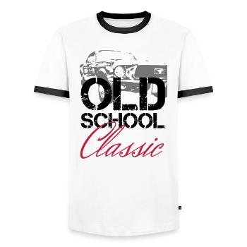 OLDSCHOOL Classic Muscle Car - Männer Kontrast-T-Shirt - Weiß/Schwarz - Vorne - AI Model Female 172 light (172cm) & AI Model Male 178 dark (178cm)