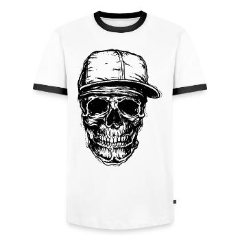Skull with cap Black | MonkeyDesigns - Fashion - Men's Ringer Shirt - white/black - Front - AI Model Female 172 light (172cm) & AI Model Male 178 dark (178cm)