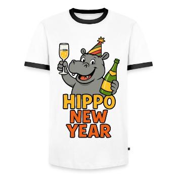 New Year's Eve Party Celebrate Funny Sparkling Wine Hippo New Year - Men's Ringer Shirt - white/black - Front - AI Model Female 172 light (172cm) & AI Model Male 178 dark (178cm)