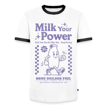 MilkPower Bottle - Men's Ringer Shirt - white/black - Front - AI Model Female 172 light (172cm) & AI Model Male 178 dark (178cm)