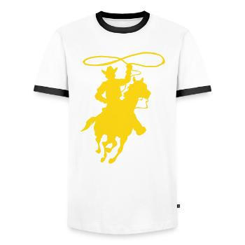 Cowboy im Galopp - Männer Kontrast-T-Shirt - Weiß/Schwarz - Vorne - AI Model Female 172 light (172cm) & AI Model Male 178 dark (178cm)