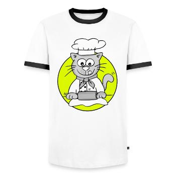 Retro Baker Cat - Profession Baker - Men's Ringer Shirt - white/black - Front - AI Model Female 172 light (172cm) & AI Model Male 178 dark (178cm)