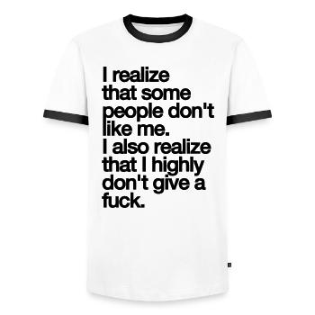 MANCHE MENSCHEN MÖGEN MICH NICHT. SCHEISS DRAUF. - Männer Kontrast-T-Shirt - Weiß/Schwarz - Vorne - AI Model Female 172 light (172cm) & AI Model Male 178 dark (178cm)
