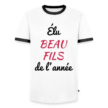 Stepson Schwiegersohn Beau Fils Baby Bébé Birth - Men's Ringer Shirt - white/black - Front - AI Model Female 172 light (172cm) & AI Model Male 178 dark (178cm)