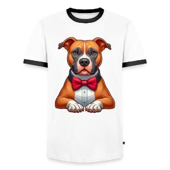 Pitbull The Gentelmen - Men's Ringer Shirt - white/black - Front - AI Model Female 172 light (172cm) & AI Model Male 178 dark (178cm)