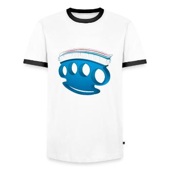Knuckle Toothbrush - Gift Funny - Men's Ringer Shirt - white/black - Front - AI Model Female 172 light (172cm) & AI Model Male 178 dark (178cm)
