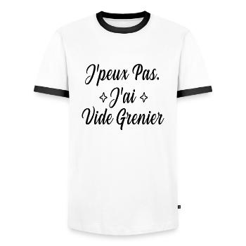 Je peux pas j'ai vide grenier humour drôle - T-shirt contrasté Homme - blanc/noir - Devant - AI Model Female 172 light (172cm) & AI Model Male 178 dark (178cm)