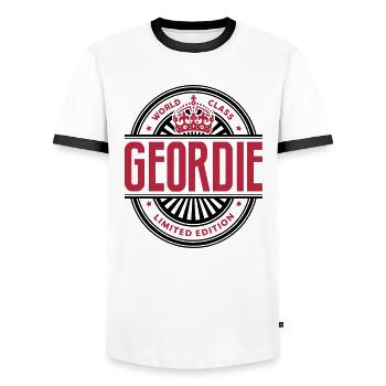 World class geordie limited edition best logo - Men's Ringer Shirt - white/black - Front - AI Model Female 172 light (172cm) & AI Model Male 178 dark (178cm)